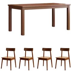 a set of four chairs and a table with the same chair on each side, all in different positions