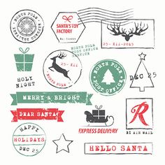 various christmas stickers on white background