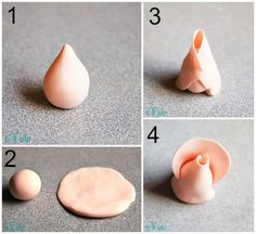 four pictures showing how to make an ornament out of clay and fondant