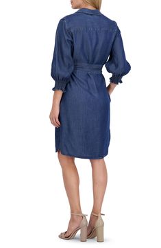 This long-sleeve shirtdress is crafted from Tencel® lyocell with an attached tie belt for a personalized fit. 39" length (size Small)   Spread collar   Three-quarter sleeves   Side-seam pockets   Removable tie belt   100% Tencel lyocell   Tencel lyocell is a sustainably produced fiber made with closed-loop processing   Machine wash, tumble dry   Imported Spring Shirt Dress With Belted Cuffs And Spread Collar, Spring Shirt Dress With Belted Cuffs, Fitted Shirt Dress With Belted Cuffs For Spring, Spring Knee-length Shirt Dress With Tie Waist, Casual Long Sleeve Dress With Belted Cuffs, Knee-length Shirt Dress With Tie Waist For Spring, Long Sleeve Shirt Dress With Tie Fastening For Work, Relaxed Fit Belted Dress For Work, Spring Relaxed Fit Belted Shirt Dress