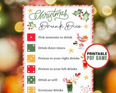 a printable christmas drink list with red and green decorations