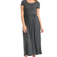 Charcoal Mid Calf Short Sleeve Dress With Pockets Dl-90128 Color: Charcoal 95% Rayon, 5% Spandex Hand Wash, Hang Dry Made In Usa Small 0-4 Medium 6-8 Large 10-12 X-L 12-14 Measurements (Flat Down) Sleeve: S:6 M:7 L:8 Xl:9 Waist: S:13 M:13.5 L:14 Xl:14.5 Bust S:15.5 M:16 L:16.5 Xl:17 Length: S:49 M:50 L:51 Xl:52 Casual Gray Stretch Maxi Dress, Spring Stretch Gray Maxi Dress, Gray Stretch Maxi Dress For Spring, Casual Fitted Plain Midi Dress, Fitted Gray Casual Maxi Dress, Casual Stretch Maxi Dress, Fitted Gray Casual Dress, Gray Fitted Short Sleeve Maxi Dress, Casual Solid Color Maxi Dress With Short Sleeves