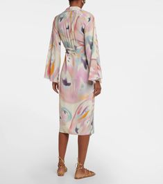 Printed Asymmetric Wrap Midi Dress in Multicoloured - Etro | Mytheresa Silk Long Sleeve Wrap Dress For Summer, Long Sleeve Silk Wrap Dress For Summer, Summer Silk Long Sleeve Wrap Dress, Cotton Wrap Dress, Asymmetrical Midi Dress, Midi Wrap Dress, Wrap Midi Dress, Dress Home, Blue Midi Dress