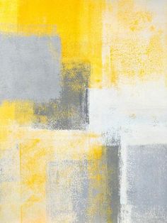 an abstract painting with yellow and grey colors