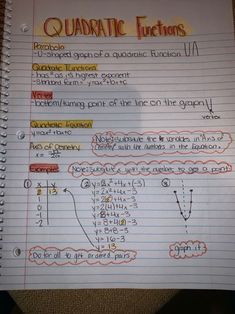 a piece of paper with writing on it that says quartic functions and an image of