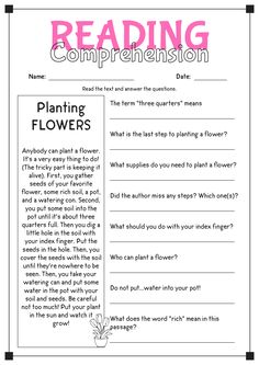 the reading companion worksheet for children to learn how to read and understand flowers