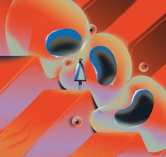 an image of a person standing in the middle of some strange shapes and colors that appear to be floating