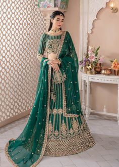 Green Bridal Lehenga, Bridal Maxi Dress, Green Lehenga Choli, Pakistani Brides, Nikah Dress, Reception Outfit, Green Lehenga