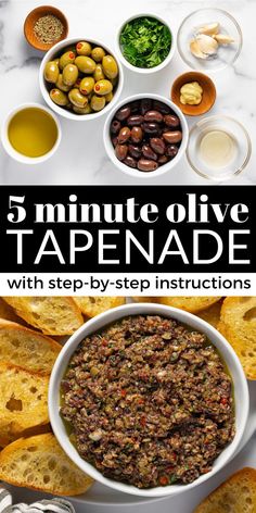 five minute olive tapenad with step - by - step instructions is an easy and delicious appetizer