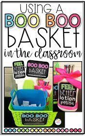 an image of a basket with the words boo boo in the classroom written on it