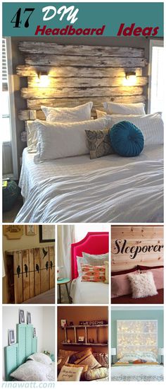 a collage of photos showing different types of bedspreads and headboard ideas