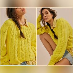 Free People Sandre Pullover Knit Sweater Color Yellow Size Medium Nwt Slouchy, Slightly Cropped Silhoutte With Staple Cable Knit Detailing. Relaxed Drapey Fit, Scoop Neckline Open Knit Detailing At Sleeves. Relaxed Fit Cable Knit Sweater For Spring, Yellow Long Sleeve Pointelle Knit Sweater, Yellow Pointelle Knit Sweater For Winter, Casual Yellow Cable Knit Sweater, Casual Yellow Pointelle Knit Sweater, Yellow Open Knit Sweater For Winter, Winter Yellow Open Knit Sweater, Cutout Sweater, Lace Sweater