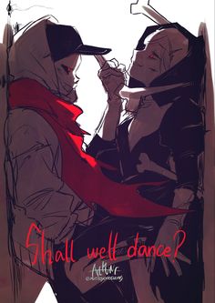 two people with hats and scarves are facing each other while the text reads, shall weld dance?