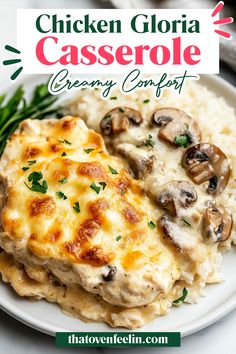 chicken glora casserole creamy comfort on a plate with mashed potatoes and parsley