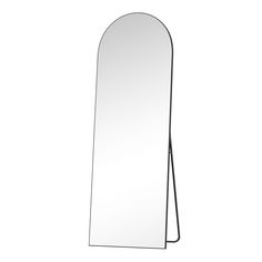 an oval mirror with a black stand on the bottom and one side is open to show it's reflection