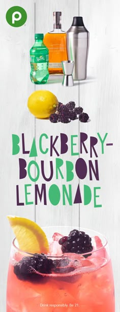 the blackberry bourbon lemonade cocktail is ready to be served