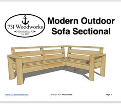 a wooden bench with the words modern outdoor sofa sectional