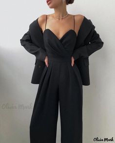 Olivia Mark - Colorful Stretchy Pant Set Casual Wide Leg Jumpsuits And Rompers For Party, Casual Wide-leg Jumpsuits And Rompers For Party, Black High-waist Jumpsuits And Rompers With Pockets, Black High Waist Jumpsuits And Rompers With Pockets, Wide Leg Jumpsuits For Going Out In Spring, Casual Black Pants For Party, Black Party Bottoms With Pockets, Black Wide Leg Jumpsuits And Rompers For Spring, Spring Wide-leg Black Jumpsuits And Rompers