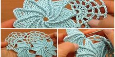 the crocheted flower is being worked on