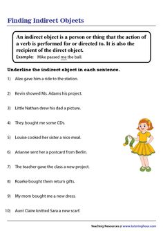 Direct And Indirect Objects Worksheet, Indirect Object Worksheet, Subject Verb Object Worksheet, Direct Object And Indirect Object, Indirect Object Pronouns Spanish, Grammar Worksheets High School, Common Nouns Worksheet