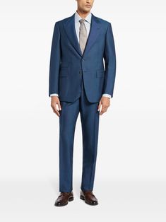 TOM FORD Shelton Suit - Farfetch Suit Blue, Balenciaga Triple S, Sweaters Knitwear, Blue Wool, Blue Suit, Grey Cotton, Cotton Poplin, Sleeve Cotton, Welt Pocket