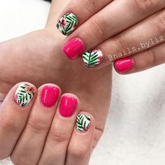 Flowers Design Nails, Hawaiian Flower Nails, Leaf Nails, Hawaiian Nails, Hawaii Nails, Tropical Nails, Hawaiian Flower, Vacation Nails, Design Nails