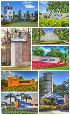 several pictures of the different buildings and trees in lake toya, florida - stock photo