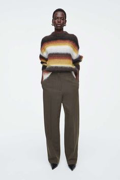 MOHAIR CREW-NECK JUMPER - BROWN / STRIPED - COS Belted Cape, Mohair Jumpers, Cardigan Shirt, Crew Neck Jumper, Animal Welfare, Brown Sweater, Knitwear Women, Crew Neck Sweater, Jean Shirts