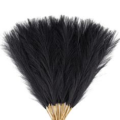 a bunch of black feathers sitting on top of a wooden stick