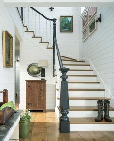 the stairs in this house are painted white