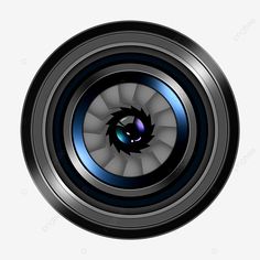 an image of a camera lens in the center of a circular object with blue highlights