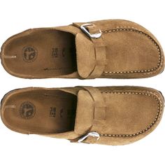 The Birkenstock Buckley is a casual women's suede moccasin style open back clog with an adjustable buckle strap and contoured footbed. These Birkenstock Buckley Tea Suede Women's Shoes have the following features: Upper: suede Anatomically shaped cork-latex footbed Footbed lining: suede Sole: EVA Details: one strap with an individually adjustable metal pin buckle; color-coordinated footbed Made in Portugal Tradition since 1774 Quality Craftsmanship Health and Wellness Environmental Sensibility Burken Stocks Shoes, Portugal Tradition, Realistic Wishlist, Birkenstock Buckley, Suede Shoes Women, Baggallini Bags, Moccasin Shoes, Athleisure Sneakers, Moccasins Style