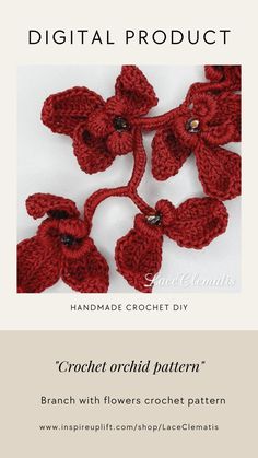 the crochet flower pattern is shown in red