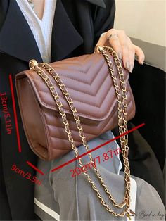 Bird in Bag - Leather Chevron Chain Flap Bag Chic Brown Bag With Gold Chain, Formal Brown Bag With Chain Detail, Formal Brown Bags With Chain Detail, Formal Brown Bag With Chain, Trendy Brown Bags With Gold Chain, Chic Brown Shoulder Bag With Gold Chain, Elegant Brown Bag With Gold Chain, Brown Rectangular Shoulder Bag With Chain, Brown Crossbody Shoulder Bag With Chain