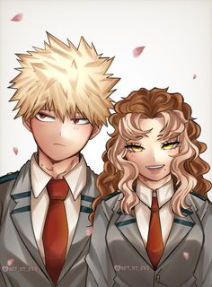 two anime characters with blonde hair and red ties