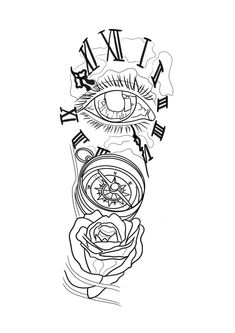 a tattoo design with an eye and roses