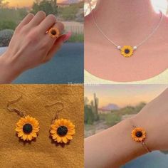 three different pictures of sunflowers on the wrist