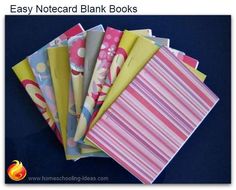 many different colored papers stacked on top of each other with the words easy notecard blank books