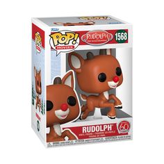 the pop vinyl figure rudolph is in its box and looks like it's coming out of