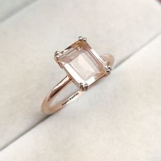 Morganite Emerald Engagement Ring, Peach Moissanite Engagement Ring, Emerald Cut Morganite Ring, Pink Emerald Cut Engagement Ring, Rose Gold Emerald Cut Engagement Ring, Peach Engagement Ring, Morganite Gold Ring, Unique Gemstone Engagement Rings, Promise Ring Proposal