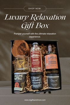 the luxury relaxation gift box is open to reveal its contents