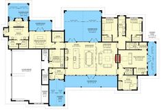 the floor plan for a house with an indoor swimming pool and two separate living areas