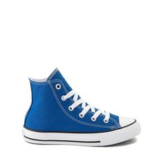 Converse Chuck Taylor All Star Hi Sneaker - Little Kid - Snorkel Blue | Journeys Kidz Blue High-top Sneakers With Rubber Heel Cap, Blue Converse Cotton High-top Sneakers, Blue Cotton Converse High-top Sneakers, Blue Casual Cotton High-top Sneakers, Casual Blue Sneakers With Rubber Heel Cap, Blue Sporty High-top Sneakers With Cotton Material, Blue Canvas Shoes With Rubber Toe Cap, Blue Cotton Canvas Shoes With Rubber Sole, Blue Cotton Sneakers