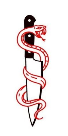 a drawing of a snake wrapped around a knife