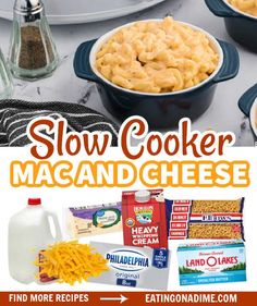 this is an image of slow cooker macaroni and cheese with text overlay