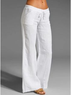 Women's Bootcut Culottes Wide Leg Chinos Slacks Cotton Faux Linen Black White Navy Blue Mid Waist Lightweight Basic Wedding Daily Going out Solid Colored S M L XL XXL 2023 - US $26.99 White Linen Trousers, Long Pants Casual, Yoga Trousers, Wide Leg Yoga Pants, White Linen Pants, High Waist Wide Leg Pants, Womens Wide Leg Pants, Oversize Women, Linen Casual