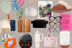 there are many items that can be found in this image, including shoes, sunglasses and other things