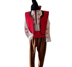 Men's folk costume, Folk Nouveau Costume. Bulgarian folk costume Please message me your measurements  Bust Waist Hips Height Length - From the shoulder to where you want the dress to be. Material: 90% cotton and 10% elastane. Embroidery: machine embroidery Embroidery: acrylic thread. Each of the models can be sewn in any size and color. For questions, send me a private message. It will be made within a week! For more of our products, please visit our shop: https://bulgarianmystique.etsy.com Traditional Fitted Costume For Costume Party, Traditional Fitted Long Sleeve Costumes, Fitted Red Costume Set, Red Fitted Costume Set, Fitted Embroidered Costume Sets, Embroidered Fitted Costume Sets, Fitted Costume Sets For Festivals, Traditional Costume, Folk Costume