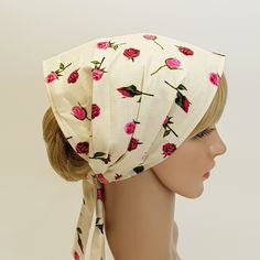 Extra wide floral head wear for women, self tie cotton head scarf. The dimensions of this self tie cotton hair bandanna : the middle part - 50 x 24 cm, the ties - 25 x 4 cm each. Please note : I make these head wear to order, I need 2-5 days for processing, depending on the number of orders at the particular moment. I made this Stylish Headscarf from lightweight cotton fabric . This headband is not pre tied. This is self tie headband. Hand wash or delicate wash by machine 30d , Minimum Wash, Sho Cotton Bandana Headband For Spring, One Size Cotton Headscarf For Spring, Floral Print Bandana For Summer, Summer Floral Print Bandana, Cotton Headscarf Headband For Spring, Cotton Headband Headscarf For Spring, Cotton Headband For Spring, Bohemian Cotton Headscarf Styled As Headband, White One Size Fits Most Bandana