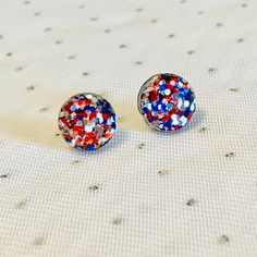 Red White and Blue Stud Earrings - 4th of July Earrings - Patriotic Earrings - Fourth of July Wedding Jewelry - Sparkly Earrings - #214 Silver Jewelry For 4th Of July Gift, Silver Jewelry Gift For 4th Of July, 4th Of July Gift Drop Earrings, Adjustable Red Patriotic Earrings, Patriotic Earrings For 4th Of July Gift, Patriotic Nickel-free Earrings For Gift, Patriotic Drop Earrings Jewelry Gift, Patriotic Multicolor Earrings As Gift, Patriotic Handmade Earrings For Gift